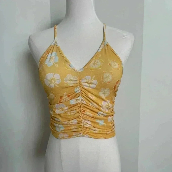 Urban outfitters cropped tank top tropical beach girl ruched M - Picture 3 of 6
